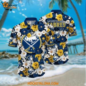 Buffalo Sabres Hawaiian Shirt Tropical Begonia Flower Pattern Summer Hawaiian Shirt