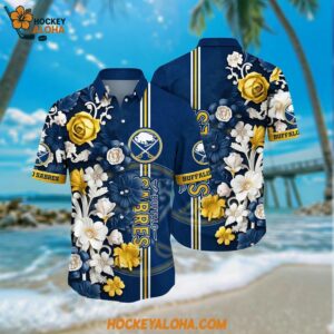 Buffalo Sabres Hawaiian Shirt Tropical Hepatica Floral Pattern Summer Hawaiian Shirt