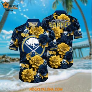 Buffalo Sabres Hawaiian Shirt Tropical Rose Pattern Summer Hawaiian Shirt