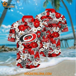 Carolina Hurricanes Hawaiian Shirt Tropical Begonia Flower Pattern Summer Hawaiian Shirt