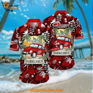 Carolina Hurricanes Hawaiian Shirt Tropical Forest Motif Car Traveling Summer Hawaiian Shirt