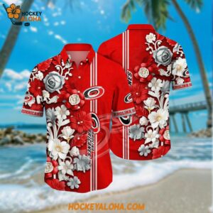 Carolina Hurricanes Hawaiian Shirt Tropical Hepatica Floral Pattern Summer Hawaiian Shirt