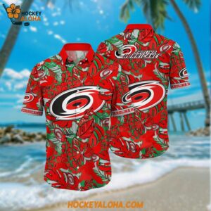 Carolina Hurricanes Hawaiian Shirt Tropical Leaf Pattern Summer Hawaiian Shirt