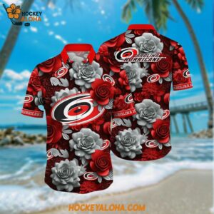Carolina Hurricanes Hawaiian Shirt Tropical Rose Pattern Summer Hawaiian Shirt