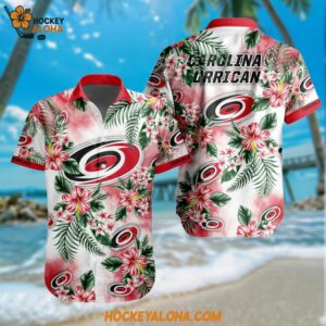 Carolina Hurricanes Hockey Tropical Flower Hawaiian Design Button Shirt