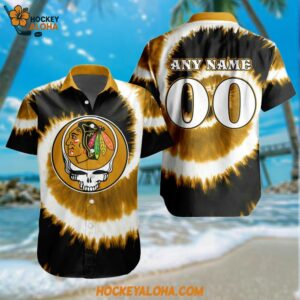 Chicago Blackhawks Grateful Dead Tie Dye Hawaiian Design Button Shirt