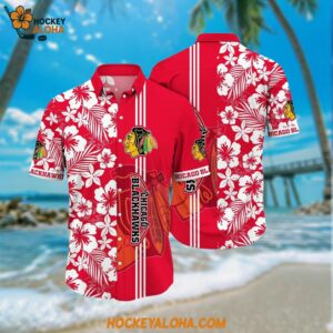 Chicago Blackhawks Hawaiian Shirt Tropical Apricot Blossom Pattern Summer Hawaiian Shirt