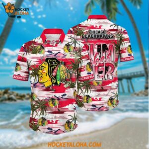 Chicago Blackhawks Hawaiian Shirt Tropical Desert Island Motif Summer Hawaiian Shirt