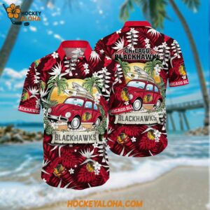 Chicago Blackhawks Hawaiian Shirt Tropical Forest Motif Car Traveling Summer Hawaiian Shirt