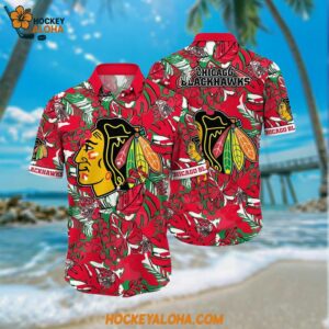 Chicago Blackhawks Hawaiian Shirt Tropical Leaf Pattern Summer Hawaiian Shirt