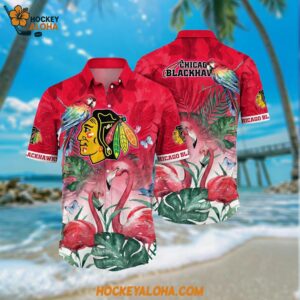 Chicago Blackhawks Hawaiian Shirt Tropical Parrot And Flamingo Motifs Summer Hawaiian Shirt