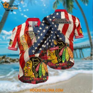 Chicago Blackhawks Hawaiian Shirt With American Flag Pattern Summer Hawaiian Shirt