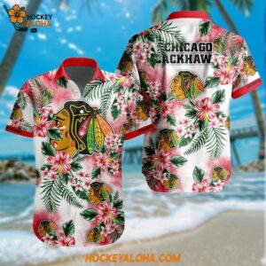 Chicago Blackhawks Hockey Tropical Flower Hawaiian Design Button Shirt