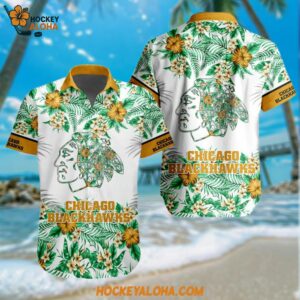 Chicago Blackhawks Special Flower Tropical Design Hawaiian Button Shirt