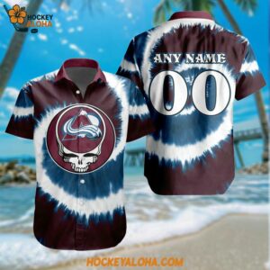 Colorado Avalanche Grateful Dead Tie Dye Hawaiian Design Button Shirt