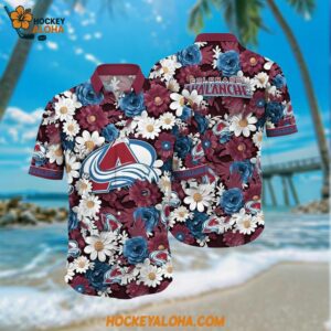 Colorado Avalanche Hawaiian Shirt Tropical Begonia Flower Pattern Summer Hawaiian Shirt