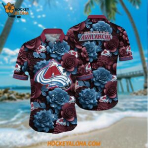 Colorado Avalanche Hawaiian Shirt Tropical Rose Pattern Summer Hawaiian Shirt