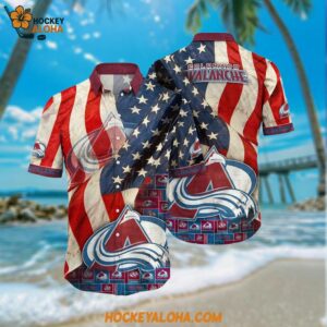Colorado Avalanche Hawaiian Shirt With American Flag Pattern Summer Hawaiian Shirt
