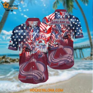 Colorado Avalanche Hawaiian Shirt With American Independence Day Pattern Summer Hawaiian Shirt