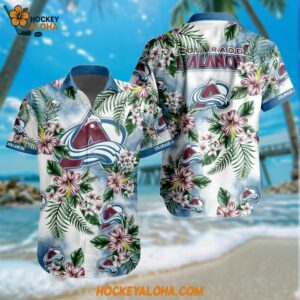 Colorado Avalanche Hockey Tropical Flower Hawaiian Design Button Shirt