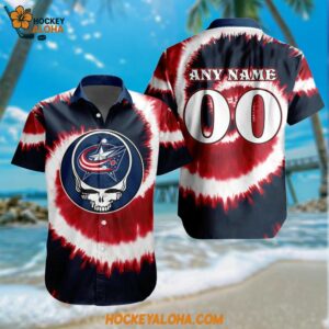 Columbus Blue Jackets Grateful Dead Tie Dye Hawaiian Design Button Shirt