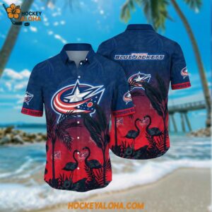 Columbus Blue Jackets Hawaiian Shirt Tropical Flamingo Pattern Summer Hawaiian Shirt