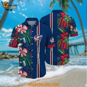 Columbus Blue Jackets Hawaiian Shirt Tropical Tropical Forest Floral Pattern Summer Hawaiian Shirt