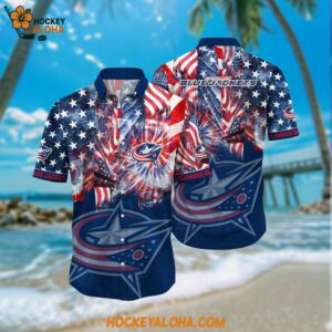 Columbus Blue Jackets Hawaiian Shirt With American Independence Day Pattern Summer Hawaiian Shirt
