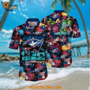Columbus Blue Jackets Hawaiian Shirt With Tropical Fruits Summer Hawaiian Shirt
