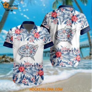 Columbus Blue Jackets Special Flower Tropical Design Hawaiian Button Shirt