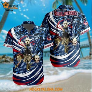 Columbus Blue Jackets Special Movies Character Halloween Design Hawaiian Button Shirt