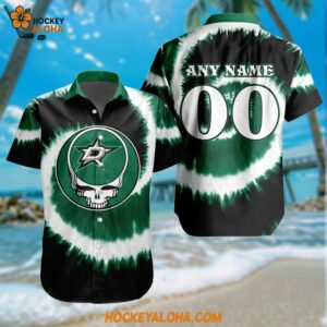 Dallas Stars Grateful Dead Tie Dye Hawaiian Design Button Shirt