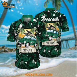Dallas Stars Hawaiian Shirt Tropical Forest Motif Car Traveling Summer Hawaiian Shirt