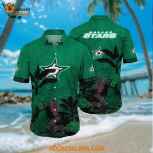 Dallas Stars Hawaiian Shirt Tropical Forest Motifs Summer Hawaiian Shirt