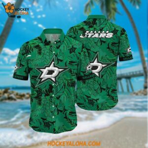 Dallas Stars Hawaiian Shirt Tropical Leaf Pattern Summer Hawaiian Shirt