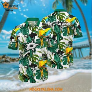 Dallas Stars Hawaiian Shirt Tropical Parrot Pattern Summer Hawaiian Shirt