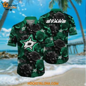 Dallas Stars Hawaiian Shirt Tropical Rose Pattern Summer Hawaiian Shirt