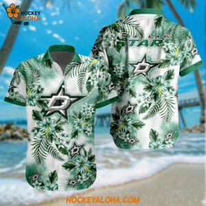 Dallas Stars Hockey Tropical Flower Hawaiian Design Button Shirt