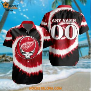 Detroit Red Wings Grateful Dead Tie Dye Hawaiian Design Button Shirt