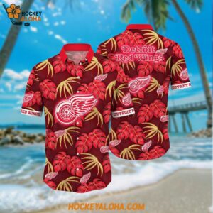 Detroit Red Wings Hawaiian Shirt Tropical Motifs Summer Hawaiian Shirt