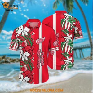 Detroit Red Wings Hawaiian Shirt Tropical Tropical Forest Floral Pattern Summer Hawaiian Shirt