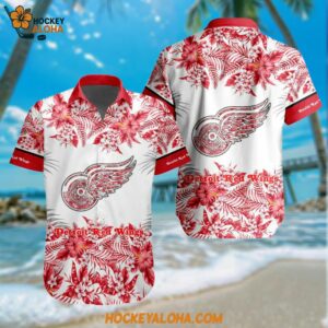 Detroit Red Wings Special Flower Tropical Design Hawaiian Button Shirt