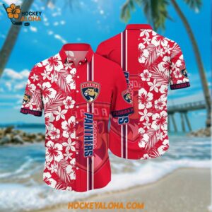 Florida Panthers Hawaiian Shirt Tropical Apricot Blossom Pattern Summer Hawaiian Shirt