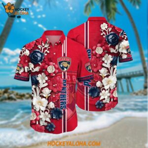 Florida Panthers Hawaiian Shirt Tropical Hepatica Floral Pattern Summer Hawaiian Shirt