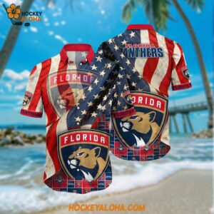 Florida Panthers Hawaiian Shirt With American Flag Pattern Summer Hawaiian Shirt