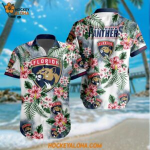 Florida Panthers Hockey Tropical Flower Hawaiian Design Button Shirt