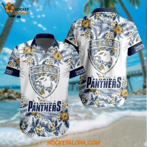 Florida Panthers Special Flower Tropical Design Hawaiian Button Shirt