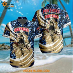 Florida Panthers Special Movies Character Halloween Design Hawaiian Button Shirt