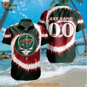 Minnesota Wild Grateful Dead Tie Dye Hawaiian Design Button Shirt