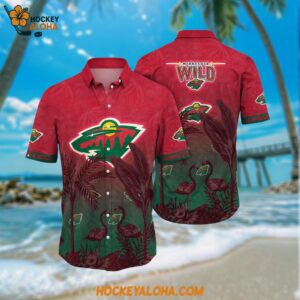 Minnesota Wild Hawaiian Shirt Tropical Flamingo Pattern Summer Hawaiian Shirt